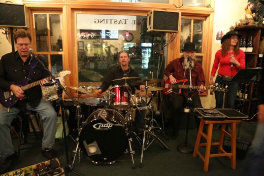 Spin Cycle performed at Idyll Awhile Wine Shoppe & Bistro last weekend. From right, members of the group are Vince Day, guitar; Steve Zacardi, drums; HoJo Reynolds, guitar; and Tamar Tweedie, vocalist.Photo by Cheryl Basye 