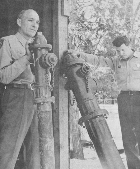 Idyllwild Fire Chief Bill Bratton and Engineer George Martinak in January 1964 with new types of hydrants being installed in the district. The one on the right was capable of 2,000 gallons per minute. File photo 