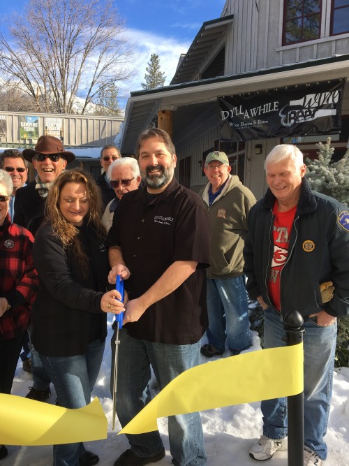 After a busy weekend, Lynn and Greg Adams cut the Idyllwild Rotary’s yellow ribbon opening Monday morning.Photo by Chuck Weisbart 