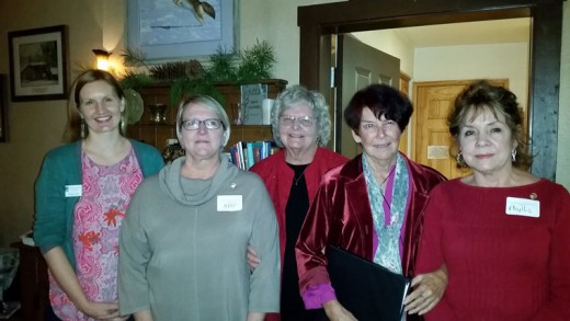 Three local ladies were inducted into the Soroptimist International of Idyllwild at its Christmas party at Silver Pines Lodge on Dec. 9. From left, are President-elect Theresa Teel, new member Kat Wilson, President Karen Doshier, new member Bonnie Keefe and new member Phyllis Murton. Photo by Mary Morse 