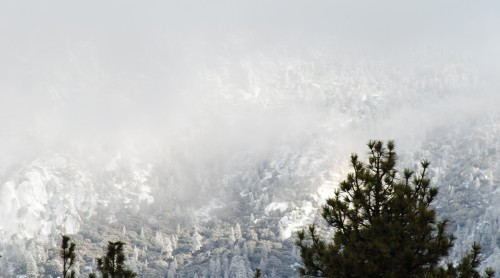 The San Jacinto Mountains covered in snow Wednesday morning before the biggest storm arrives later today and tonight.