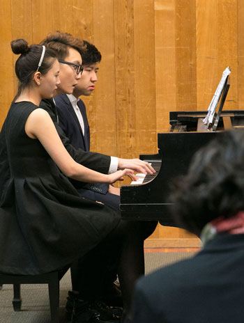 Last Tuesday, Idyllwild Arts held a Piano Fest in Stephens Recital Hall, presenting the talents of the music students. Duets and trios performed to a full house. Photo by Jenny Kirchner 