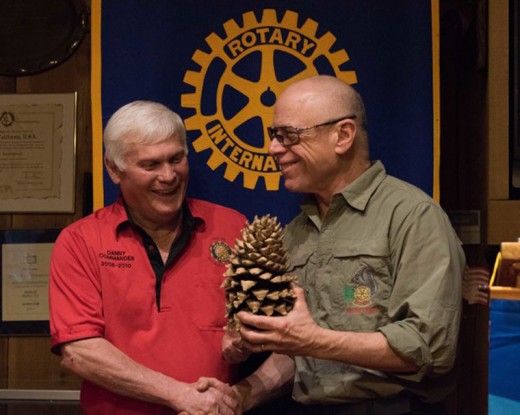 Legion commander speaks at Rotary Idyllwild Rotary President Chuck Weisbart (right) presents the “Golden Pine Cone Award” to American Legion Post 800 member Danny Richardson and thanks him for all the legion does for the community, Idyllwild Rotary and local vets. The two organizations have a very close and great working relationship. Photo courtesy Chuck Weisbart