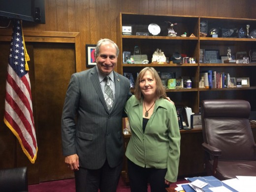 Town Crier Editor/Co-publisher Becky Clark visited with Sen. Jeff Stone in his Sacramento office Wednesday, Feb. 3. Their main topic of discussion was propane. Photo by Chris Wysocki