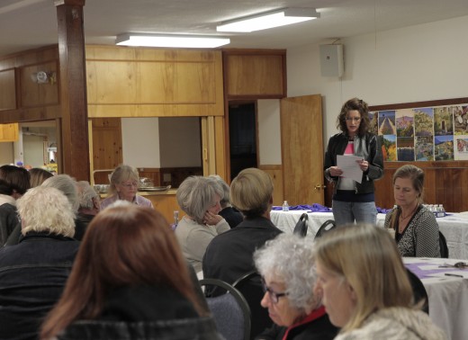 Shanna Robb, president of the Art Alliance of Idyllwild, goes over the agenda with the board and membership at its annual meeting Friday evening. Photo by John Drake