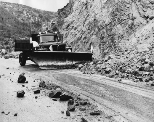 When a natural terrain pattern is altered, damage occurs, such as this example on the Banning-Idyllwid Highway in January 1969. Generally, most of the rain soaked into the lush forest floor.File photo 