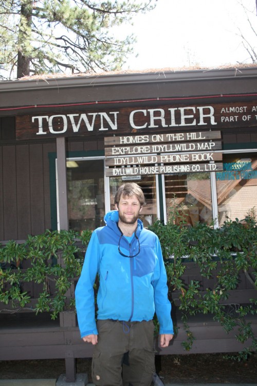 PCT hiker Jonas from Munich, Germany arrives early in Idyllwild, asking about weather conditions on the trail. This is Jonas’ first long distance hike and only his third time in the U.S. Already dubbed “One Shot” by another hiker, Jonas was not yet sure if he would keep that moniker for his trail name. Photo by Marshall Smith 