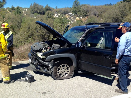 The driver of a 1996 Toyota Corolla collided with this Chevy Z 71 pickup last Wednesday on Highway 243. Traffic was backed up in both directions. Photo by Jack Clark 