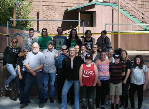 Kathy Sacher Wilson (center) is seen here with her Idyllwild Ghost Town crew and helpers. It has long been Wilson’s goal to provide mentorship and opportunities for Idyllwild’s young people. She is a newly appointed member of the County Service Area 36 Advisory Committee, advising 3rd District Supervisor Chuck Washington on tax-funded Idyllwild recreation and street lamps.Photo by Marshall Smith 