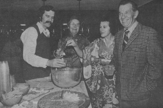 In the Nov. 9, 1973 edition, Bruce Ross (left) is pictured here with members of his Concerned Citizens of the San Jacinto Mountain Area. The slate ran for seats on the Pine Cove Water District board as opponents of a proposed mobile home development on Dutch Flats. Pictured with Ross are (from left) Kathleen Flyer, reception hostess Mrs. Fred Gade and Lafe Ralstin. Ross is the new owner of the Red Kettle. file photo 