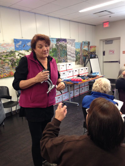 Susan Freed, certified occupational and hand therapist, led an interactive stretching workshop for hands and upper body this past Saturday on behalf of the Art Alliance of Idyllwild. Photo courtesy Shanna Robb