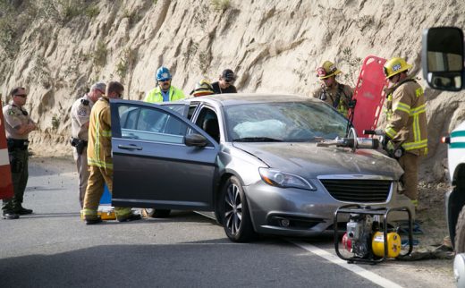 According to the California Highway Patrol, a solo-vehicle traffic collision occurred on Highway 74 near mile marker 52 about 5:30 p.m. Tuesday, May 3. The single occupant was driving eastbound when for an unknown reason, lost control of the silver Chrysler, smashing into the mountain on the westbound side of the highway. Highway 74 was closed in both directions for about one hour as Riverside County Fire used the jaws of life to extract the driver. The victim was transported by American Medical Response to a local hospital with unknown injuries.        Photo by Jenny Kirchner 