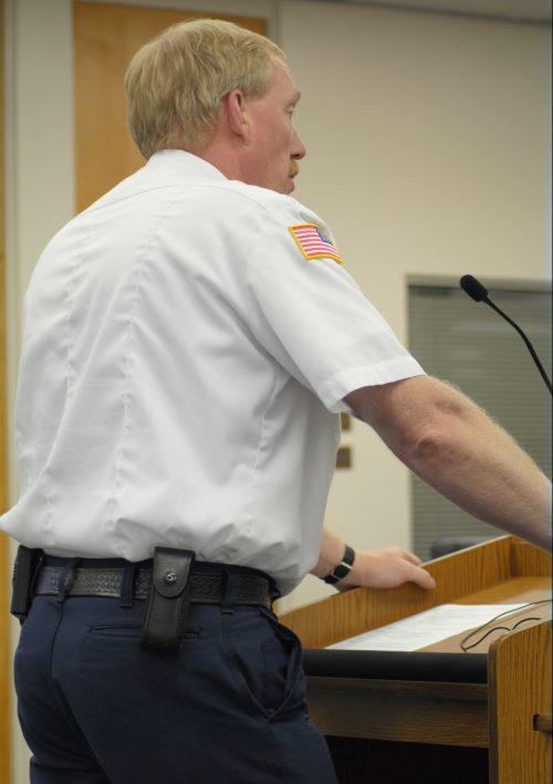 Idyllwild Fire Chief Patrick Reitz presenting issues for establishment of the San Jacinto Fire Department to the new Regional Fire Authority board.