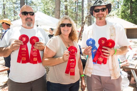 Winners of the homebrewing competition at the Second Paws for Rhythm and Brews were (from left) Kirk Roland, Nancy Roland and Toby Gramm. 