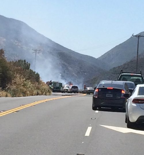 A line of traffic builds on Highway 74 as firefighters respond to a fire. Photo by Vic Scavarda
