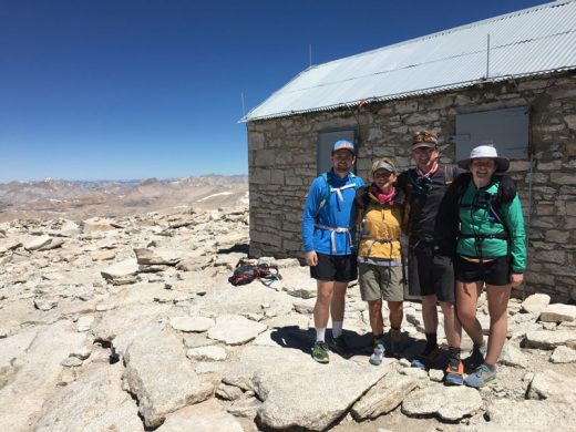 Diana Kirkham, second from left, son Brandon, far left, husband Pete and daughter Hayleigh on top of Mt. Whitney, 14,505 feet on July 19. Kirkham, new kindergarten and first-grade teacher at Idyllwild School, and family are avid hikers and campers. Photo courtesy Diana Kirkham 