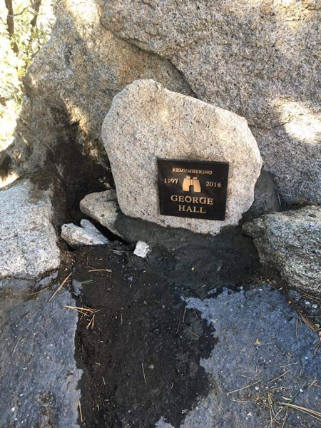George Hall, who recently died, was a valued, long-time resident of Idyllwild who was an important member of the Mountain Commmunity Patrol. He also loved his participation with the U.S. Forest Service and served weekly at the Black Mountain Fire Tower for 10 years. The Forest Service has installed a memorial plaque to honor his service at the fire tower. Photo courtesy Diana Kerr 