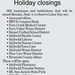Holiday closing: Labor Day 2017