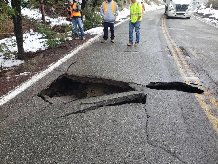 New roadway collapse on Highway 243; but work continues