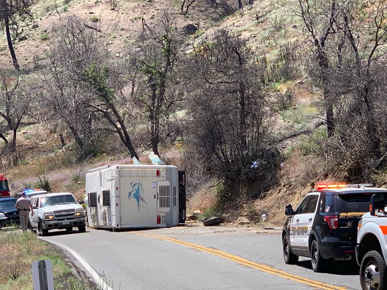 CLEARED: Overturned motorhome blocking lane on Highway 74 at Keen Camp