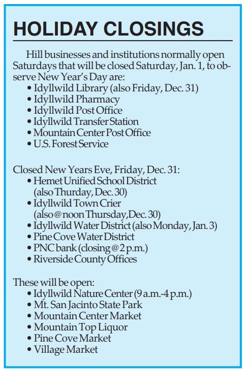 Holiday closings