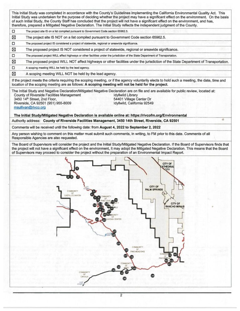 County intends to adopt mitigated negative declaration Re: Outdoor Warning System