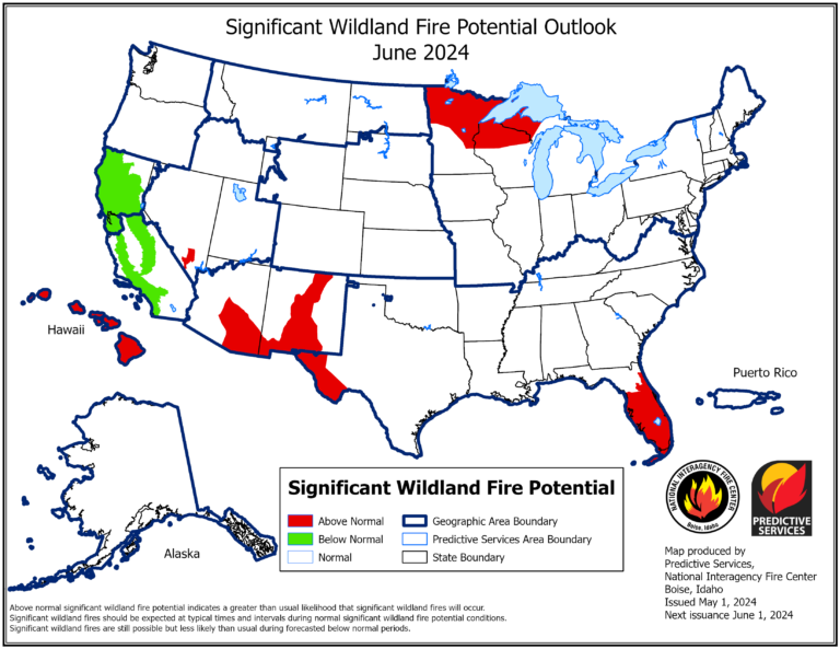 Near term wildfire forecast remains below average