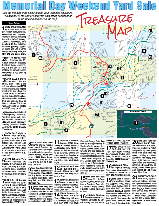 Memorial Day Weekend Yard Sale Map - Idyllwild Town Crier